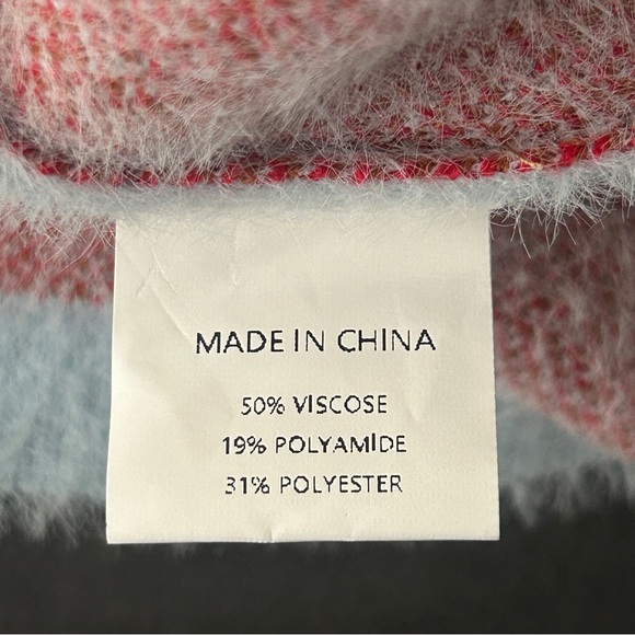 Adele B. Women's Flame Crop Sweater Size Large Fuzzy Blue Red Brown - Picture 9 of 16